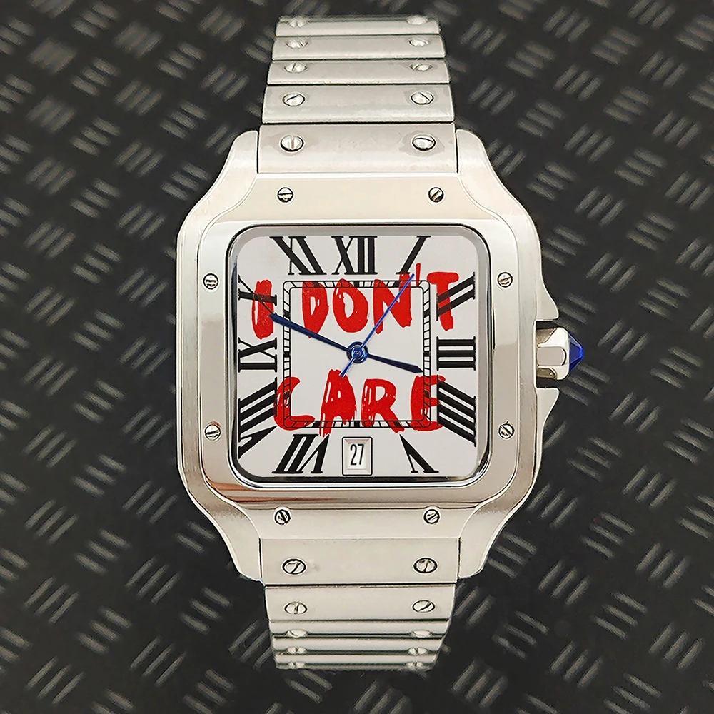 Jam Tangan Santos 38MM Jam Tangan NH35 Jam Tangan Pria Logo Kustom Jam Tangan Persegi Jam Tangan Pria Baja Tahan Karat Gerakan NH35