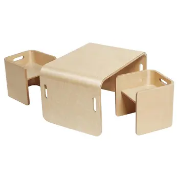 Ensemble de table et chaise polyvalentes en bois courbé de qualité supérieure, meubles naturels pour enfants, 3 pièces