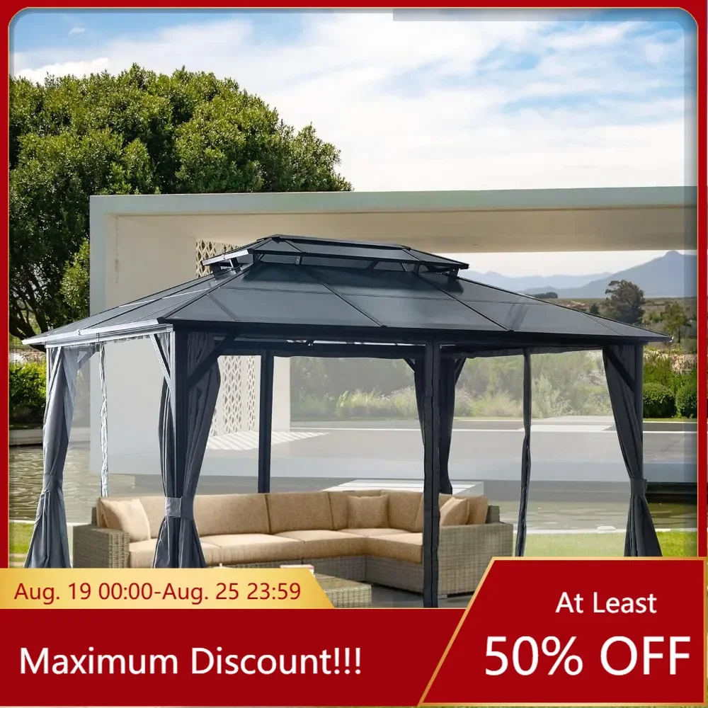 

Outdoor Hardtop Gazebo,Aluminum Frame Hard Top Gazebos,Permanent Pavilion for Garden, Patio, Lawn Sunshade Canopy