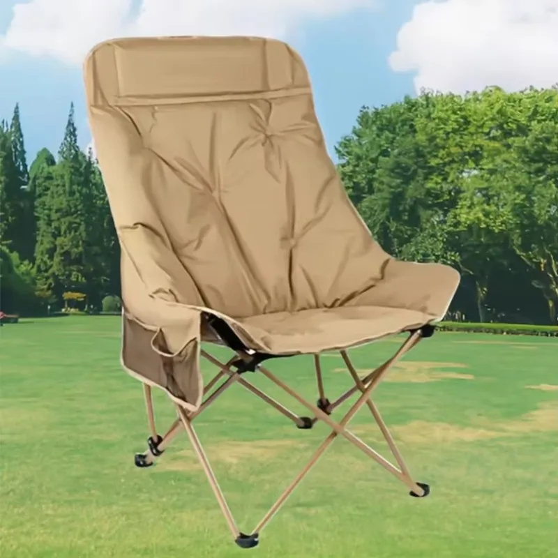 

Luxury Portable High Back Moon Chair 3-gear Adjustable Foldable Camping Chair Thickened Oxford Cloth Cushion Travel Picnic