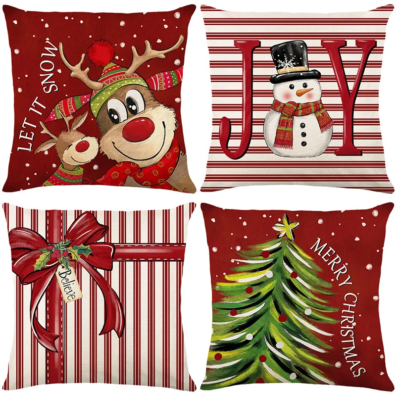 2025 Linen Christmas Cushion Cover Santa Claus Snowman Elk Merry Christmas Decor for Home Sofa Pillow Cover Ornaments Pillowcase image 2
