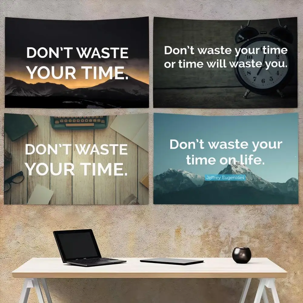 Dont Waste Time Popular Quotes Tapestry Aesthetic Wall Hanging Decor Microfiber Fabric Art for Bedroom Living Room Home