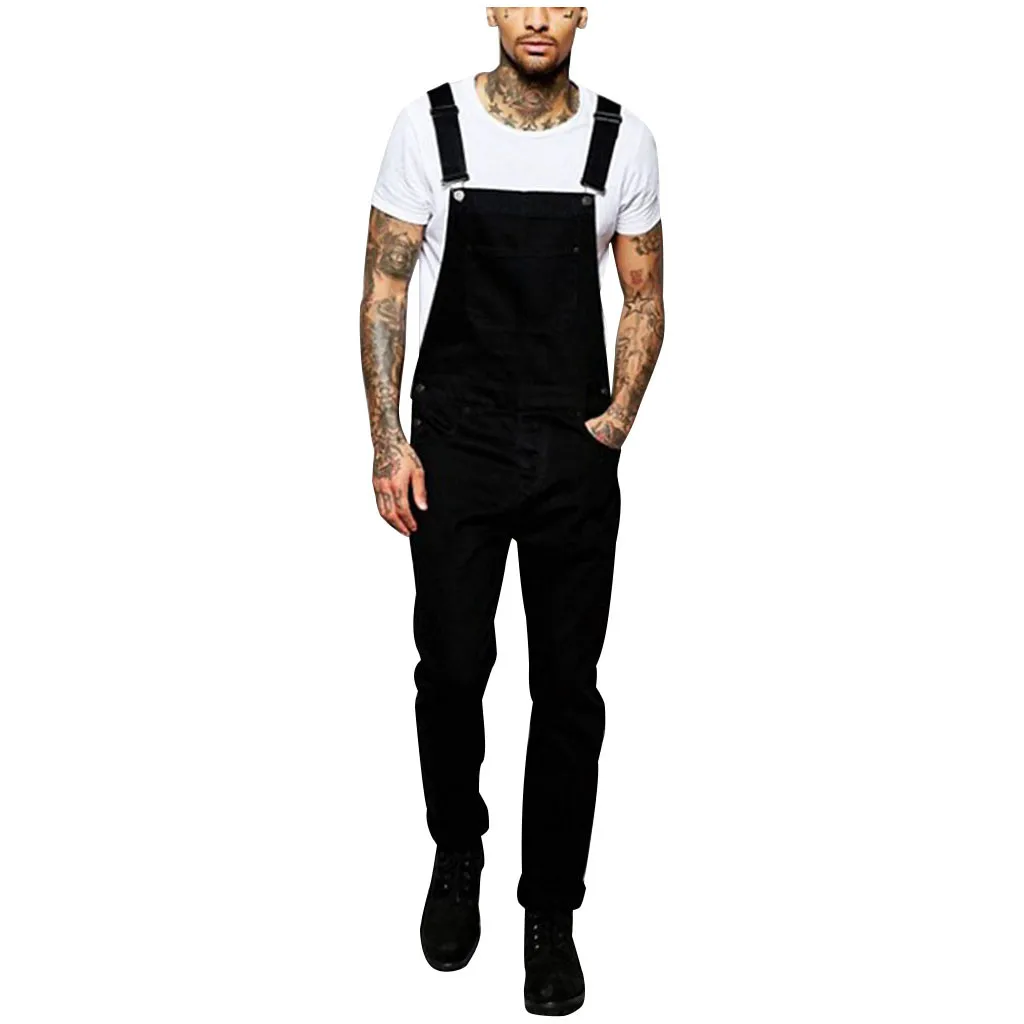 

New Loose Trouser Overall Suspender Pants Drawstring Mens Plus Pocket Jeans Overall Jumpsuit Streetwear Casual Pantalones