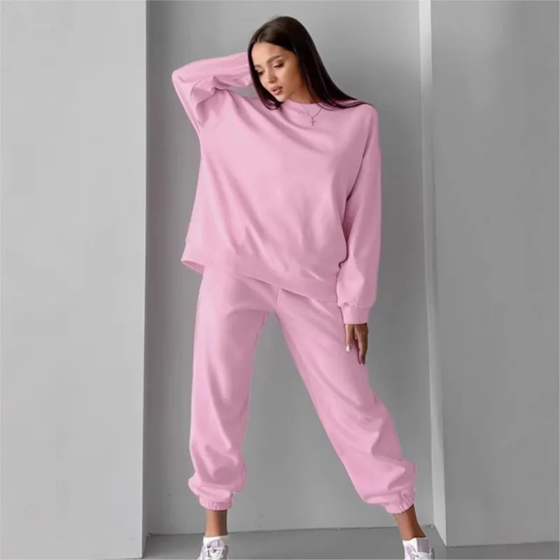 

Casual round neck long sleeved top+leg cinching cropped pants two-piece set autumn and winter women's fashionable versatile set