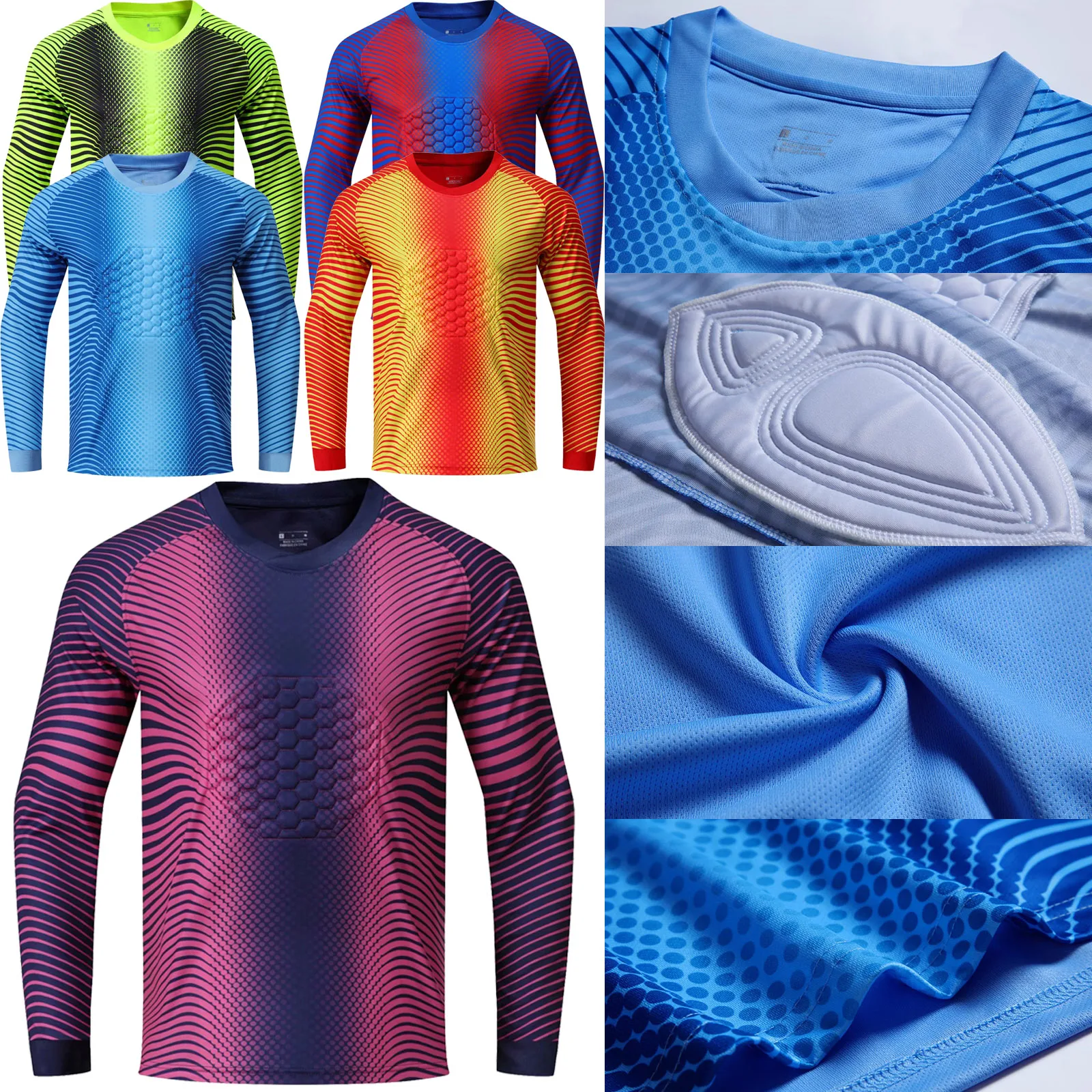 Children Boys Soccer Goalkeeper Tops Football Training Match Uniform Goalie Shirt Long Sleeve Quick-Drying Sponge Padded T-shirt