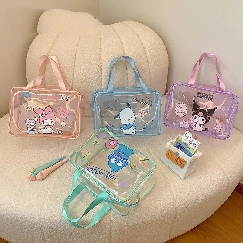 Sanrio Kuromi Pvc Storage Bag My Melody Cartoon Summer Waterproof Transparent Cosmetic Bag Anime Sweet Beach Bag Cute Girl Gift