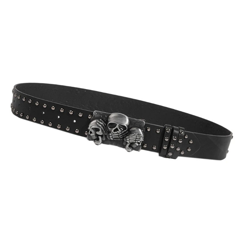 

Skull Waist Belt Buckle Cool Punk Studded Belt Cowboy Grunge Wide Belt Dropshipping