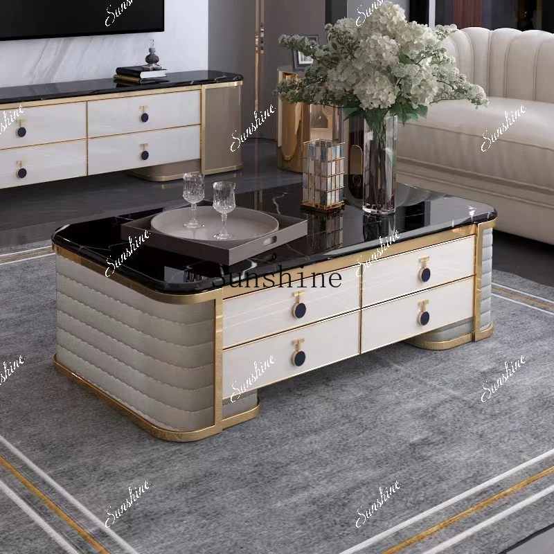 Italian rock slab TV cabinet coffee table combination small apartment living room marble floor cabinet   FT