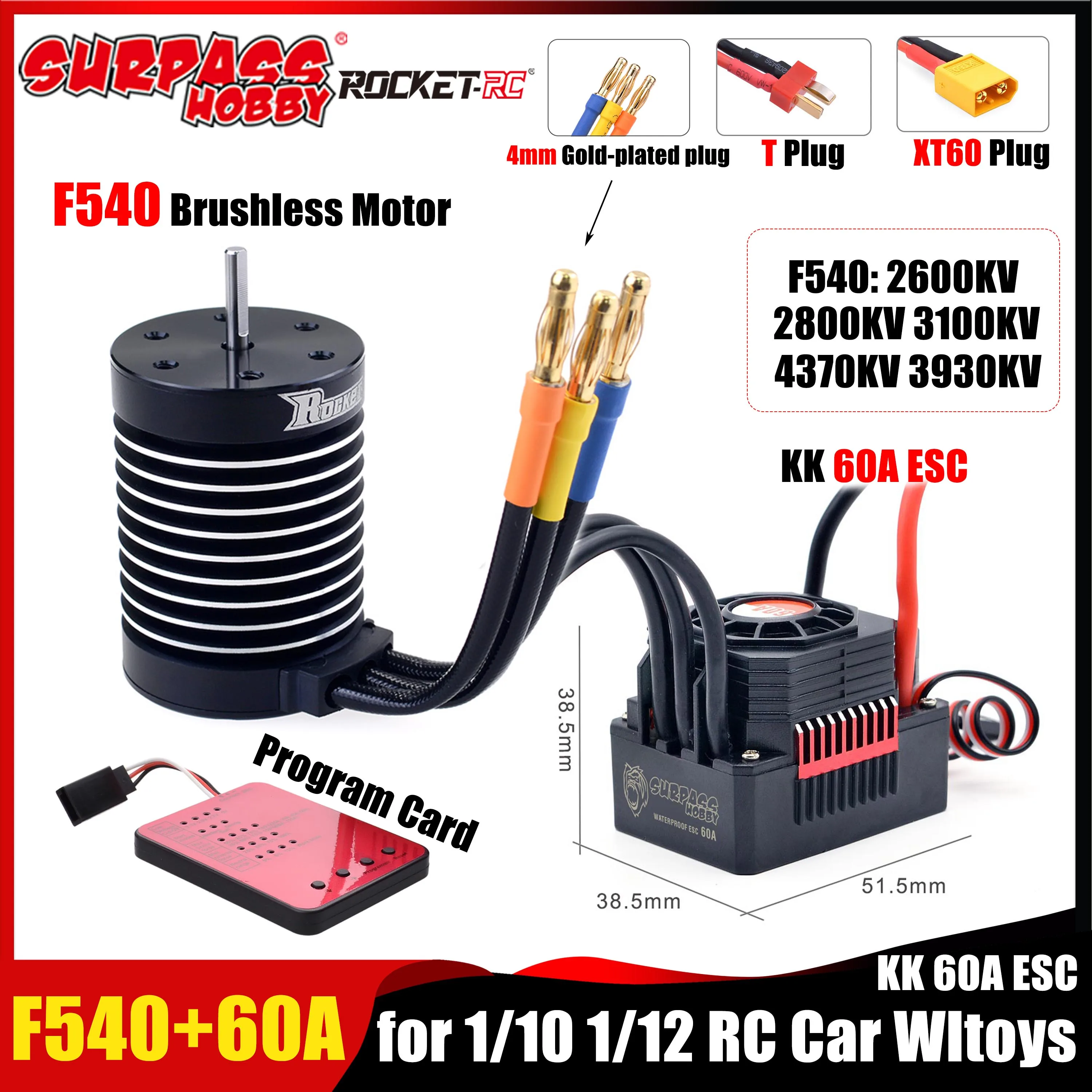 

Бесщеточный двигатель Surpass Hobby Rocket F540 4370KV 3930KV 3100KV 2800KV KK 60A ESC T/XT60 Plug для 1/10 1/12 RC Car Wltoys 12428