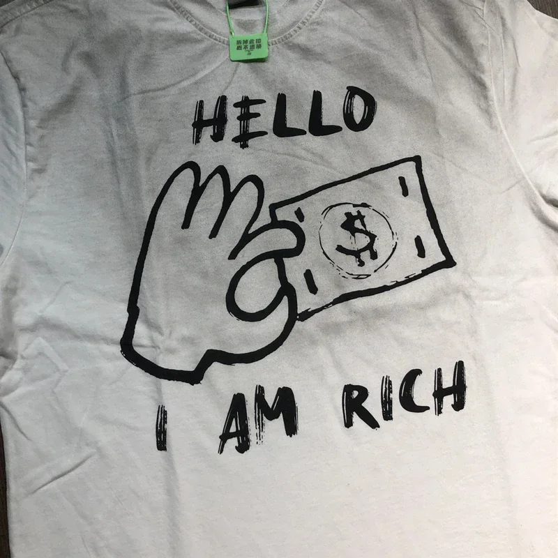 

HELLO I AM RICH SAINT MICHAEL Artist Collaboration T Shirt Men Women Pure Cotton Washed White Oversized T Shirt