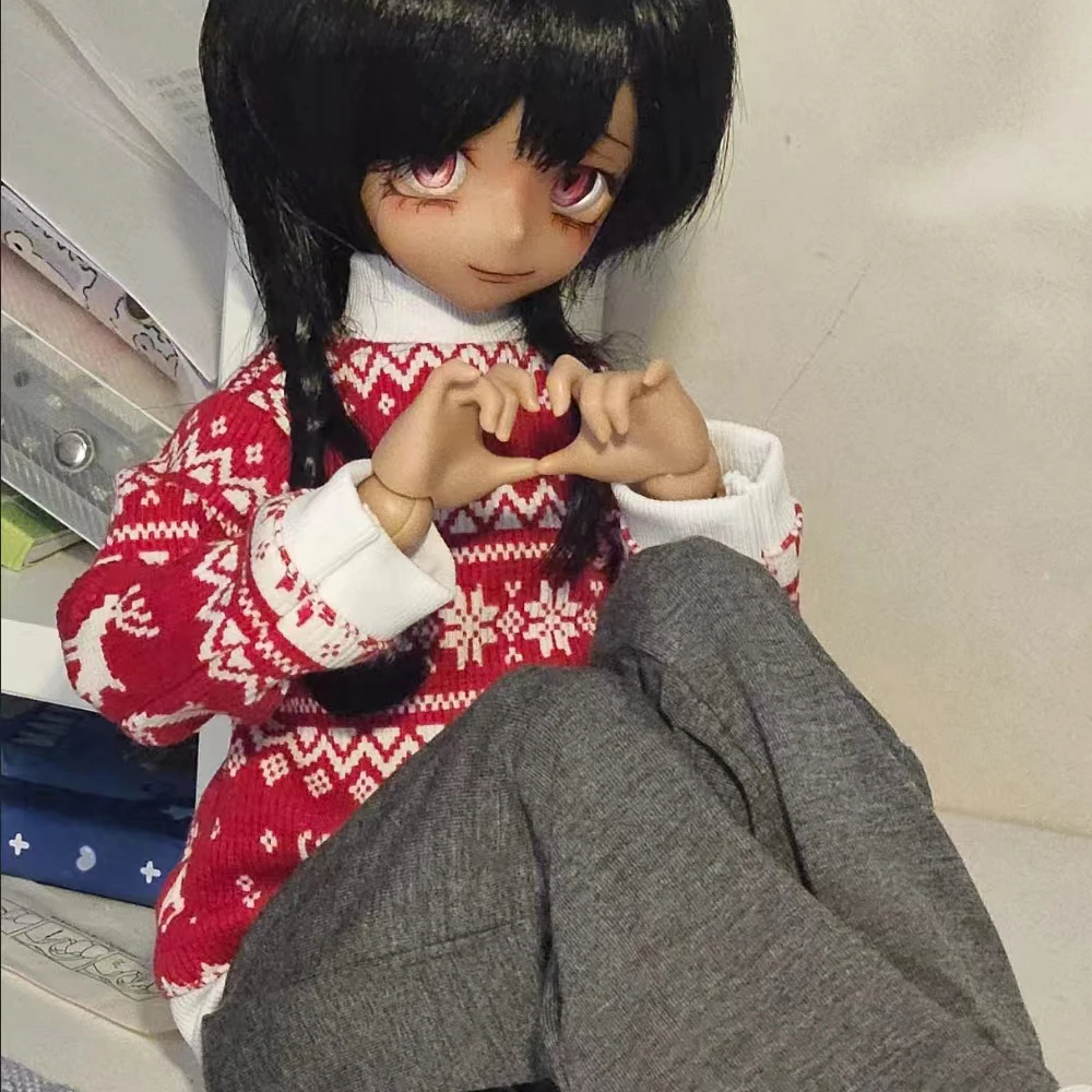 1/3 1/4 1/6 roupas de boneca para 60/45/30cm bjd boneca menina brinquedo vermelho gola alta manga comprida vestir-se jogar casa presente boneca acessórios