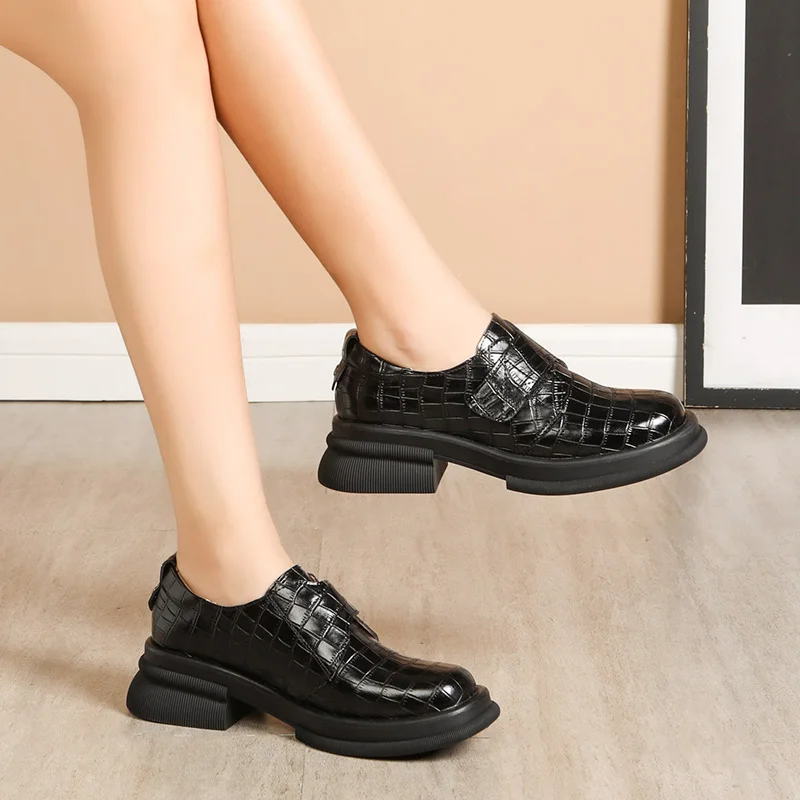 Plaid Plattform Schuhe Lolita Round Toe Schuhe Frauen Slipper Pumps Frauen Slipper Echt leder bequeme Damen Schuh Winter