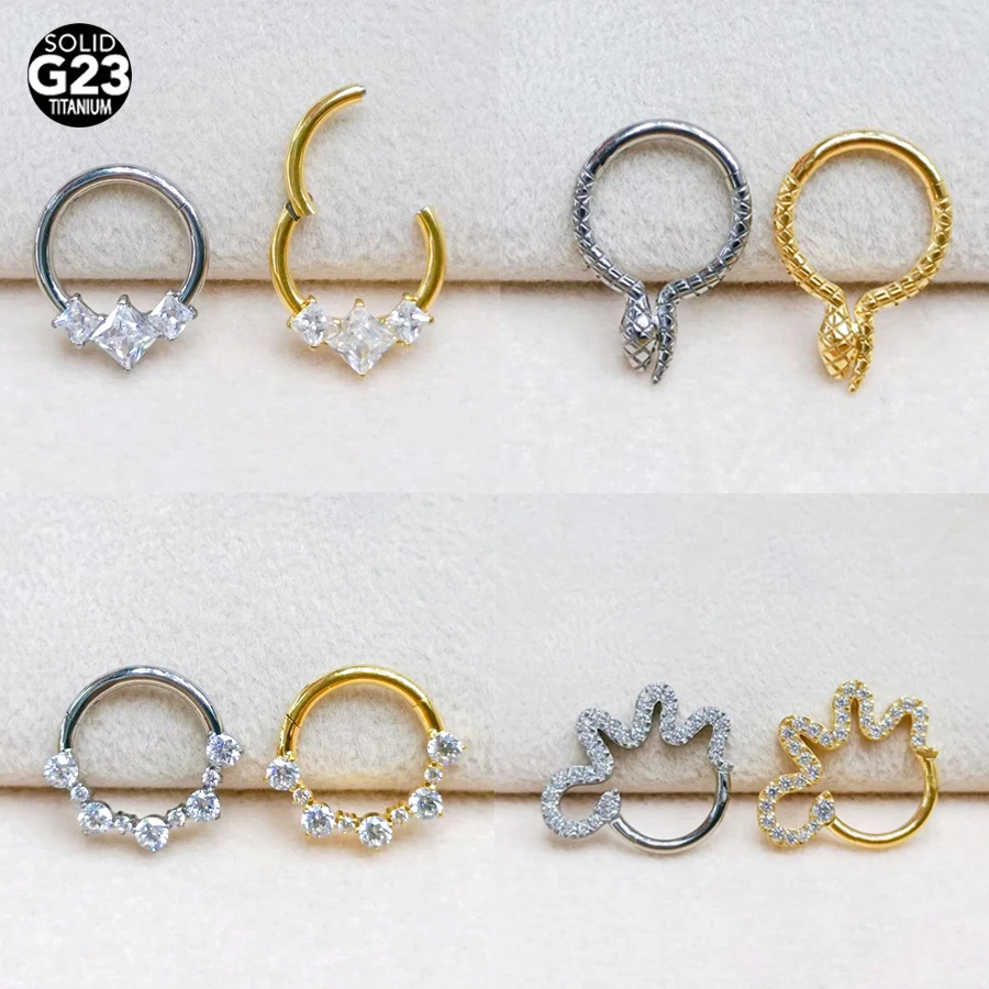 

1Pc ASTM F136 Titanium PIERC snake special shaped Nose Ring Ear Tragus Hinged Segment Clicke Hoop CZ Earring Body Piercing