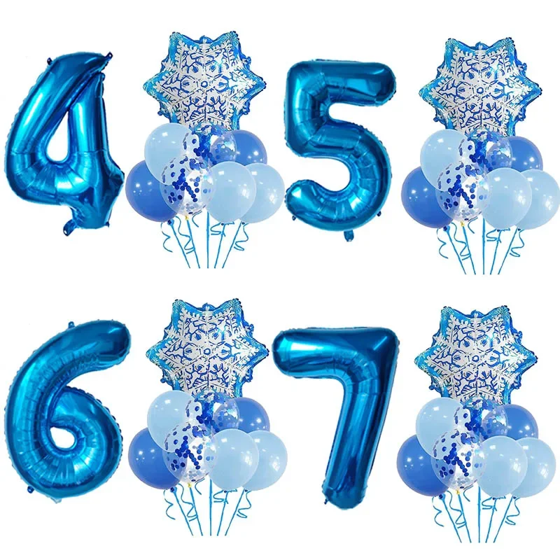 9 stücke Winter Schneeflocke Aluminium Folie Anzahl Ballons Personalisierte Thema Geburtstag Party Weihnachten Dekoration Ballon
