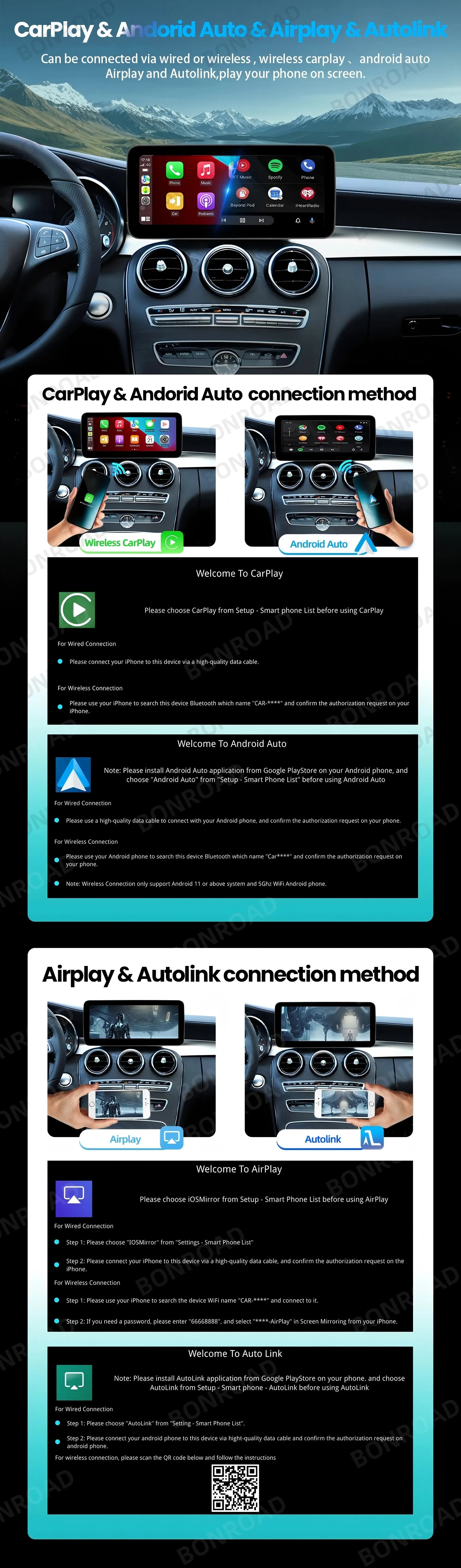 BONROAD 10.25 12.3 1920*720 2400*900 Touchscreen Auto-Multimedia-Display für Benz B-Klasse W245 W246 W242 NTG4.5 Wireless CarPlay AndroidAuto Airplay Autolink – Detail 1