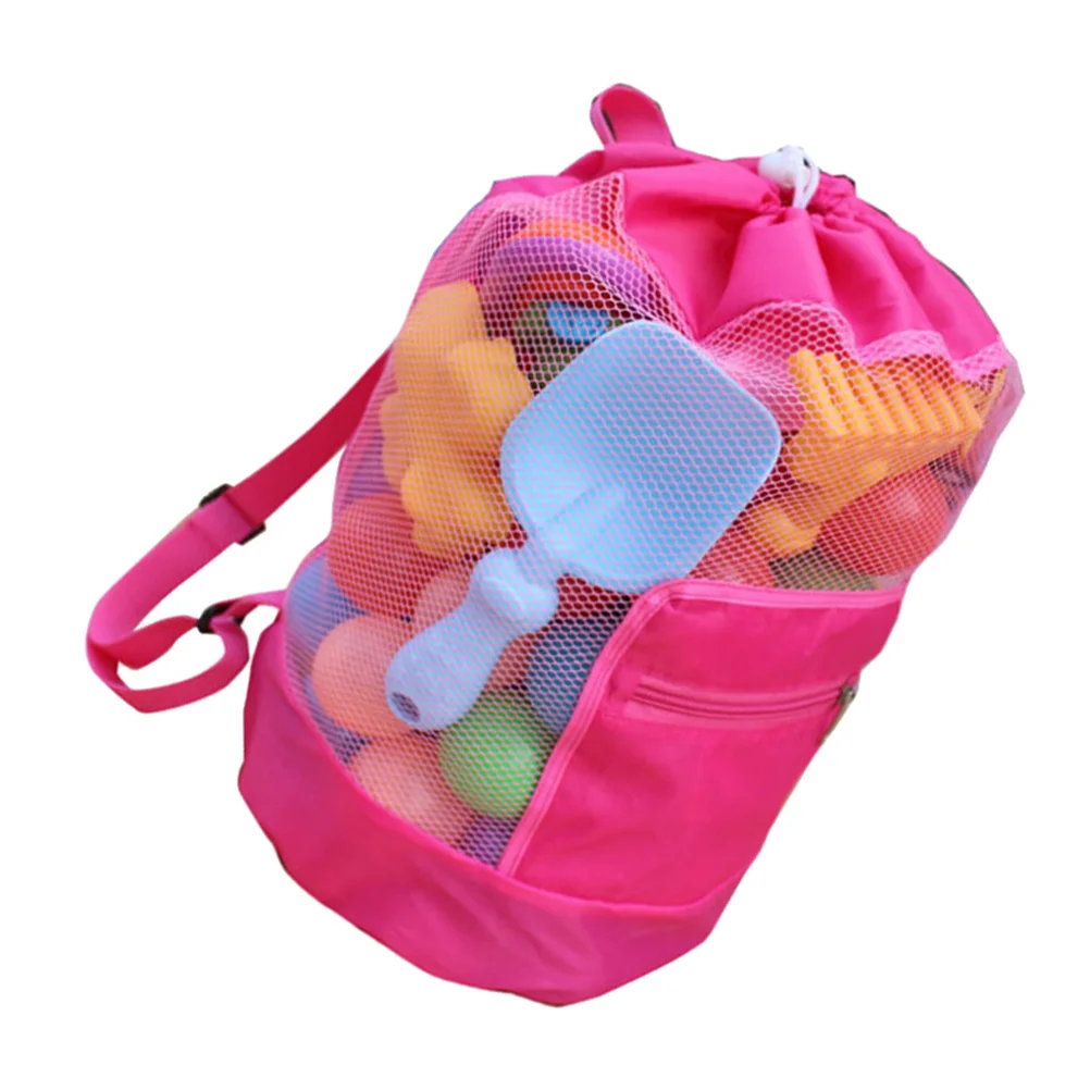 

Drawstring Beach Toy Storage Bag Convenient Kids Toy Backpack Useful Mesh Pouch for Outdoor Outside (Rosy)