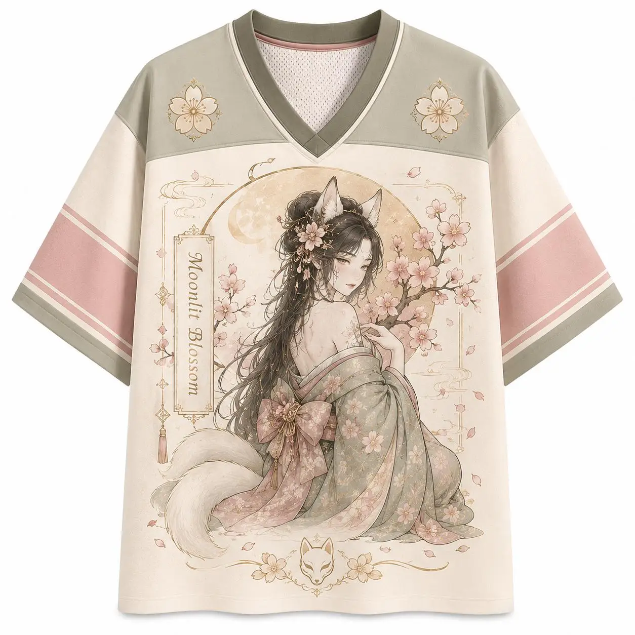 2026 Summer Fashion New Retro Cherry Blossom Fox Elf Design 3D Printing Outdoor Leisure Fitness Style V-neck T-shirt Large