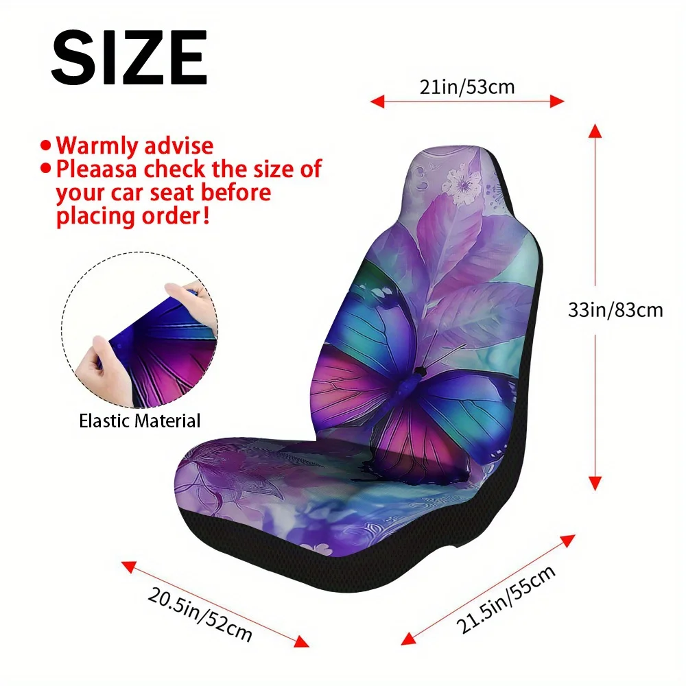 2pcs Colorful Butterfly & Print Car Seat Covers Suitable For Cars, SUVs, Sedans - Front Seat Protectors With Durable Cover, Mach