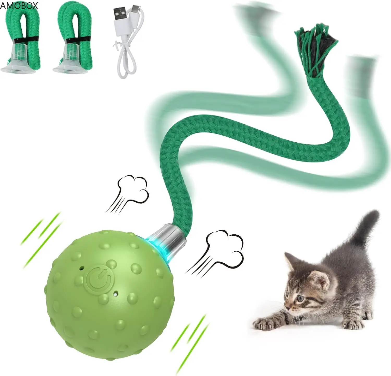 

AMOBOX Interactive Cat Ball Toy,Motion Activated Automatic Moving with Long Tail Teaser/Simulation Bird Sound/USB Rechargeable