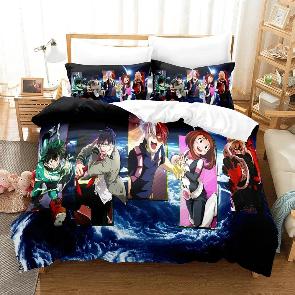 Juego de cama con estampado 3D de Anime My Hero Academia, funda nórdica, funda de edredón, funda de almohada, edredón king Queen Size para niños y adultos