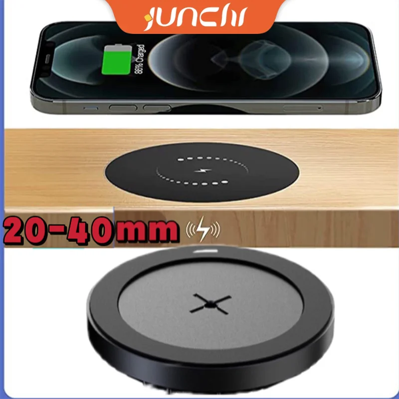 

Wireless Charger Pad Stand 40MM Long Distance Invisible Hidden Under Desk Phone Induction Fast Wireless Charging Station Dock