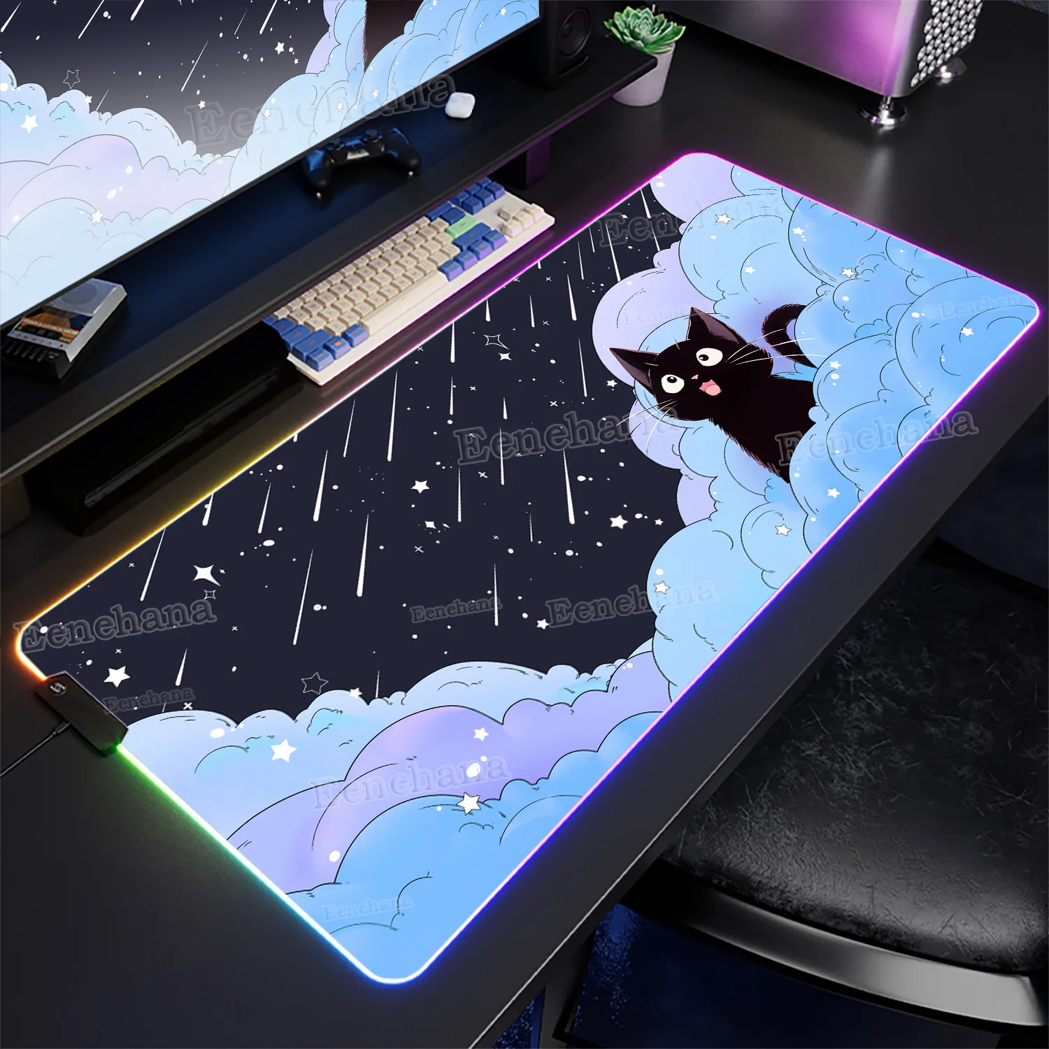 

RGB The Cat in The Cloud Large Mouse Pad Kawaii Cat's Paw Game XXL PC Gaming Accessories LED Keyboard Laptop Office Home DeskMat