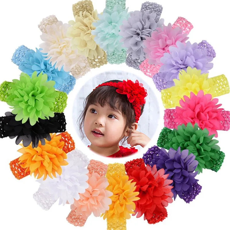 Diademas de flores de gasa para bebés y niños pequeños, accesorios para el cabello, 10 unidades por lote