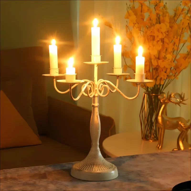 Retro Iron Spray Color Candlestick Single Three Five Head Metal Ornament Hotel Wedding Western Restaurant Table Decor Candelabr