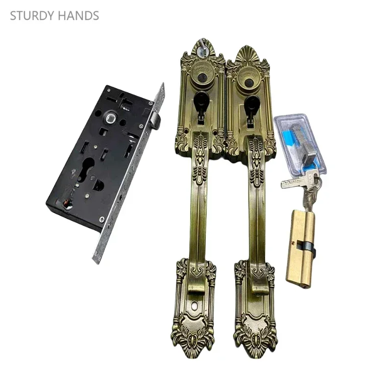 1 set of aluminum alloy door locks for household light luxury retro bronze locks including keys Electroplated