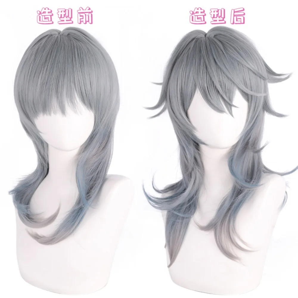 Peluca de cosplay Honkai Star Rail Sunday con cuero cabelludo realista para hombres y mujeres, cabello plateado