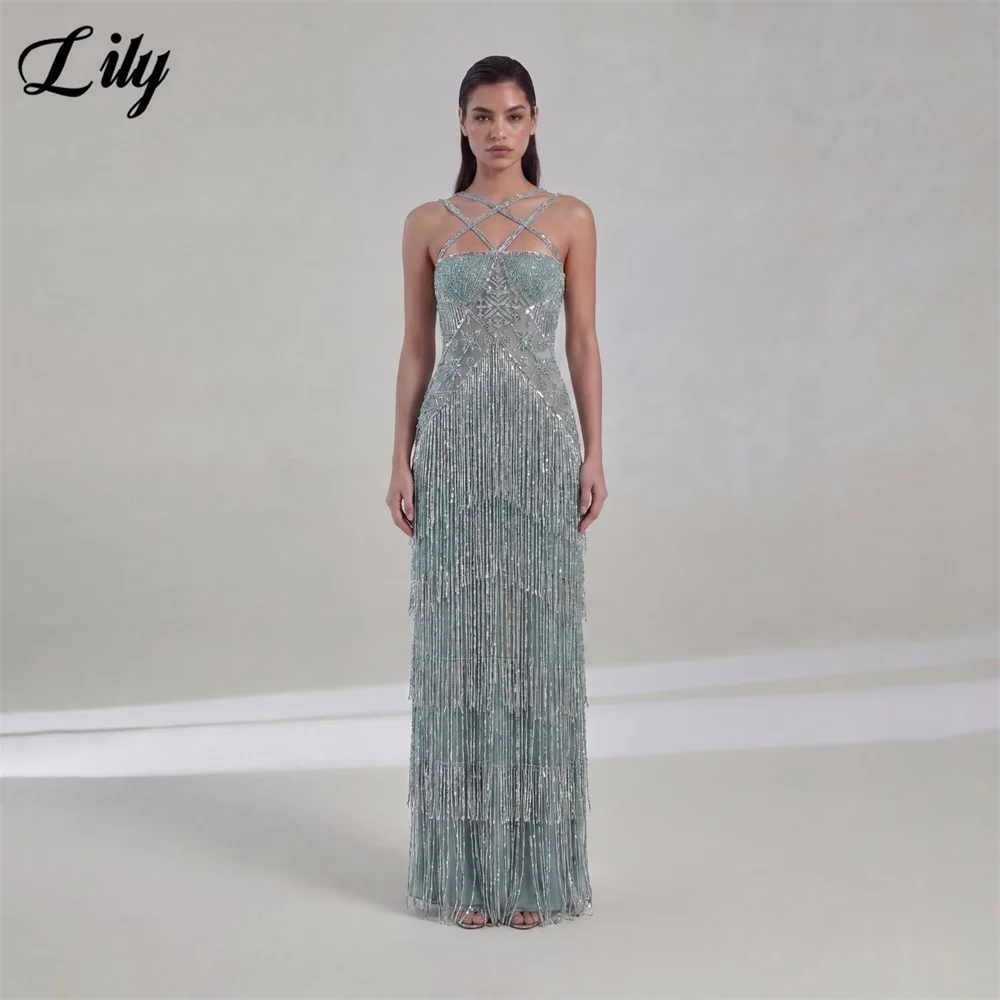 Lily Mint Green Party Dresses Crisscross Back Evening Dresses Multi Layer Fringe Mermaid فساتين السهرة Gala Dress Customized
