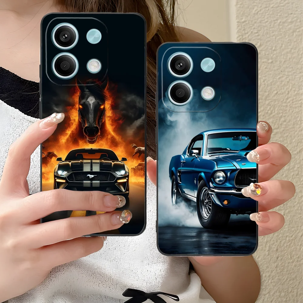 Mobile M-Mustang Phone Case for Xiaomi Redmi Note 13 12 11 10 9 8 7 6 S A Pro Lite Plus 5G Black Cellphones Smartphone Cover