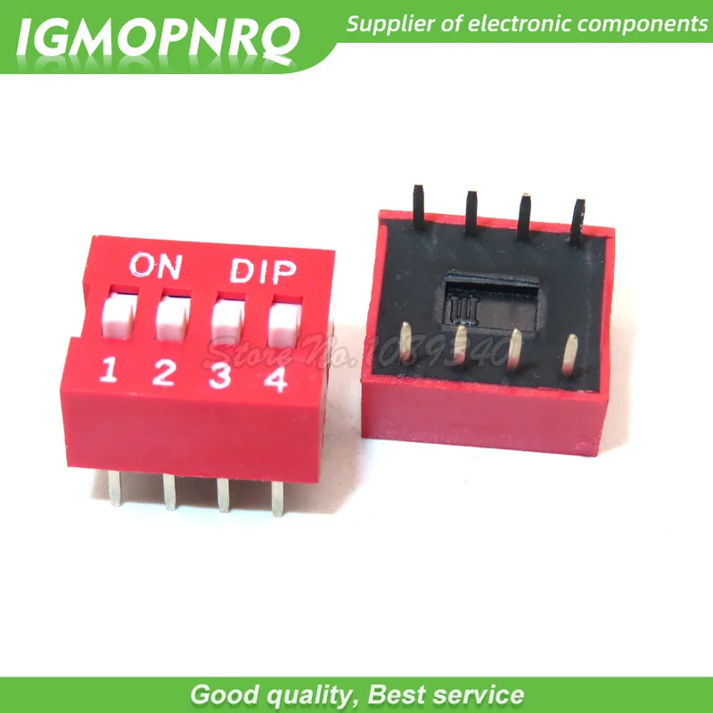 10PCS Toggle Switch DIP Switch 4 bit Way 2.54mm Red Snap Switch IGMOPNRQ