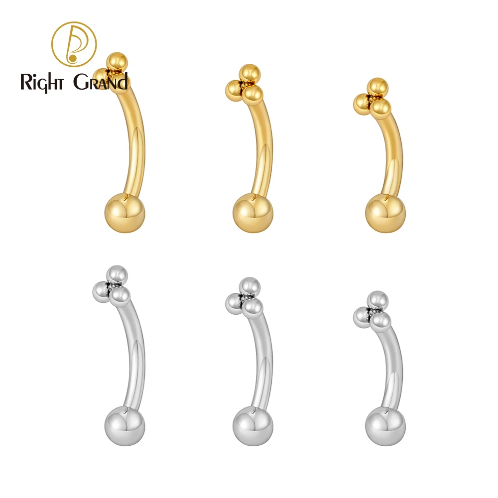 Right Grand ASTM F136 Titanium Trinity Bead Ashley Lip Stud 16G Curved Barbell Triple Balls Helix Cartilage Medusa Side Labret Stud Eyebrow Rook Ear Piercing Jewelry