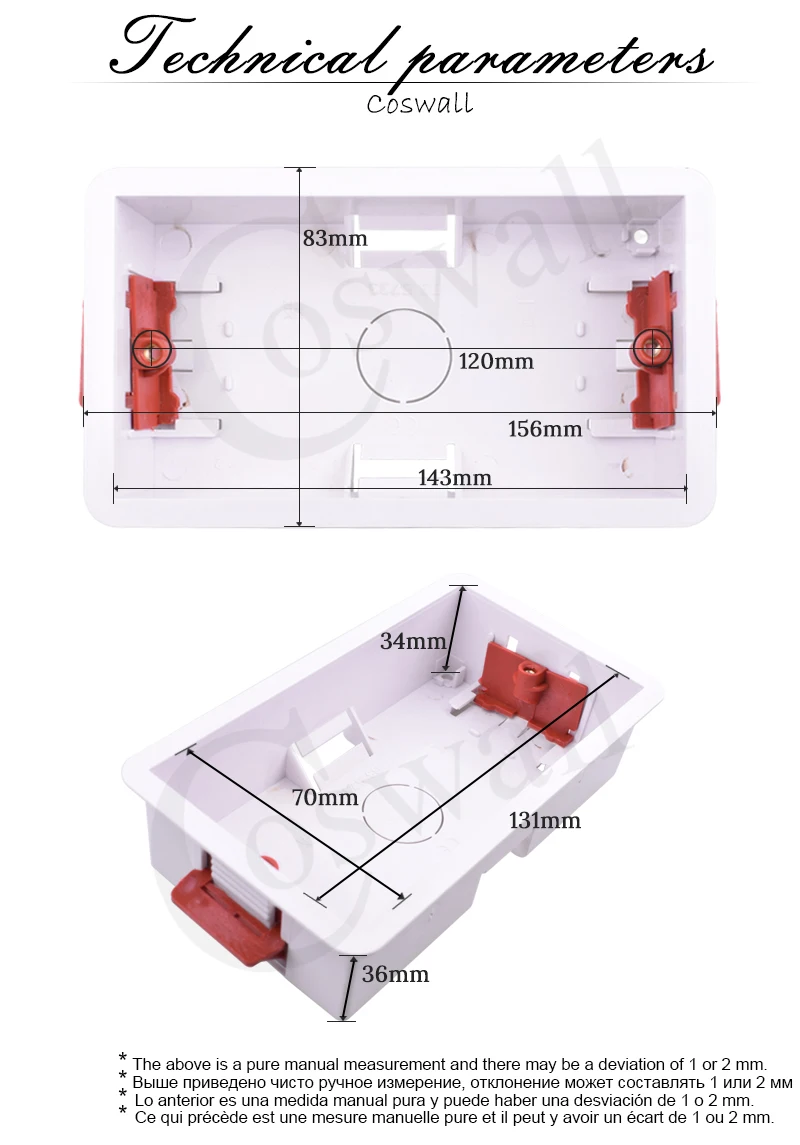 COSWALL 146 / 172 Type 46mm/34mm Depth Dry Lining For Gypsum Board / Drywall / Plasterboad Wall Switch BOX