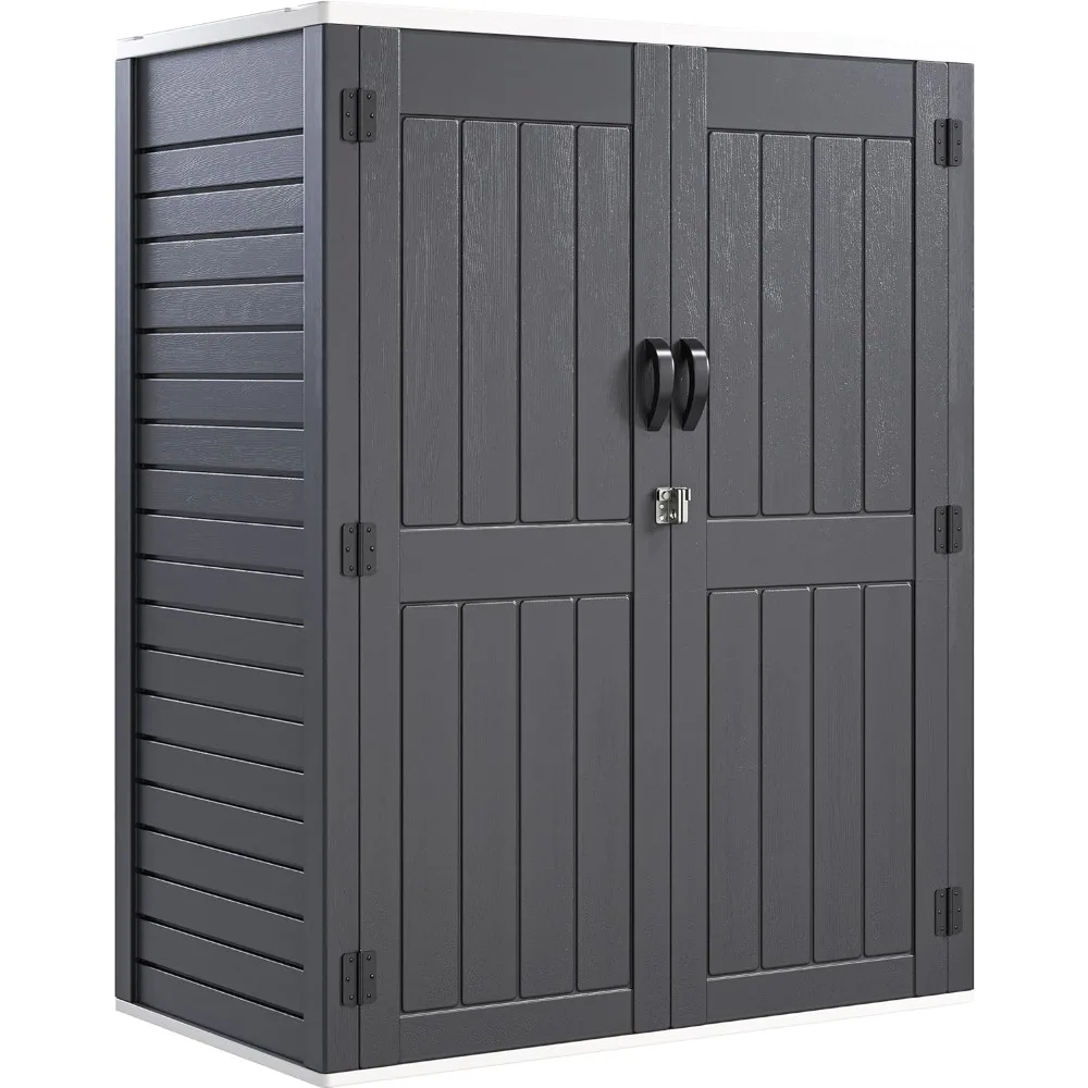 Garden Shed Storage House Dark Gray Pool Accessories Lockable Resin Waterproof Storage Cabinet and Garden Tools Outdoor Supplies