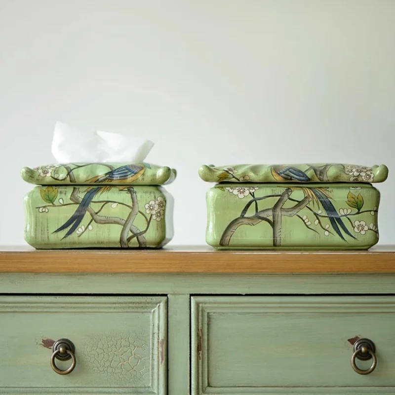 

Hand-painted flowers birds, living and dining room napkin paper box
