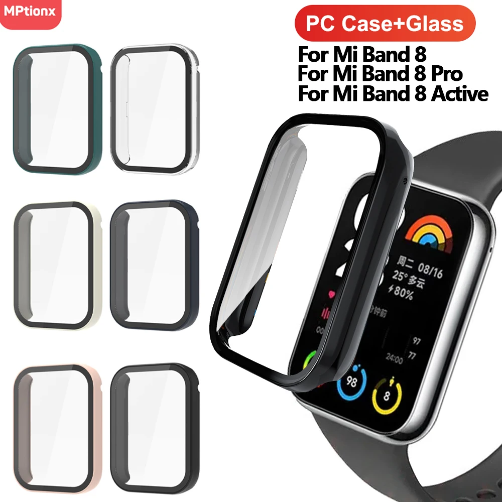 Tempered Glass+PC Case For Xiaomi Mi Band 8 Pro Full Screen Protector Bumper Cover For Xiaomi Mi Band 8/8 Active Accessorie