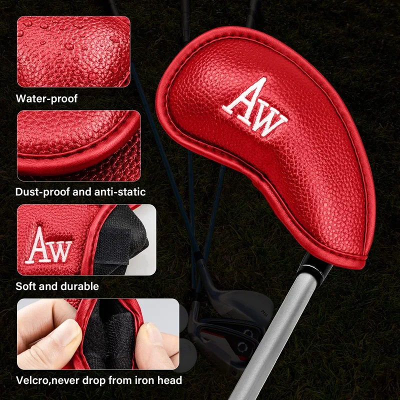 Golf Club Covers For Irons-12Pcs PU Leather Golf Head Covers Set Fit Most Iron Clubs