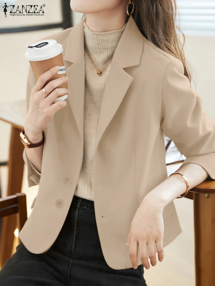 ZANZEA Office Lady Autumn 2024 Blazer Commute Classy Lapel Neck Korean Fashion Suits Women Long Sleeve Elegant Casual Blazer