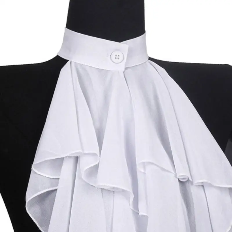 Women White Jabot Tie with Ruffled Victorian Colonial Neckwear False Collar for Formal Occasion and Performances