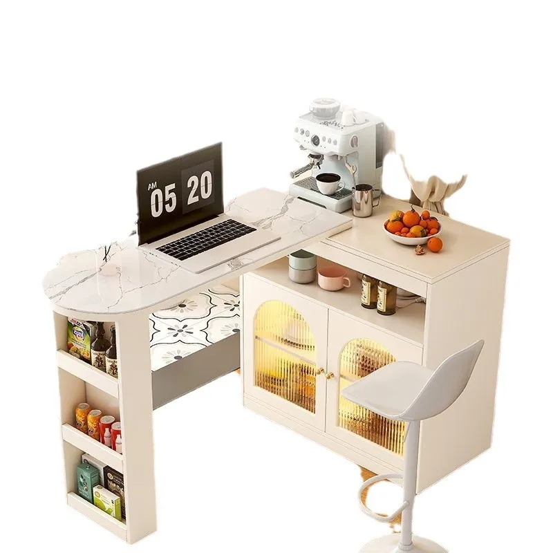 

Rock slab rotating stretch bar table dining table cream wind solid wood side cabinet small household