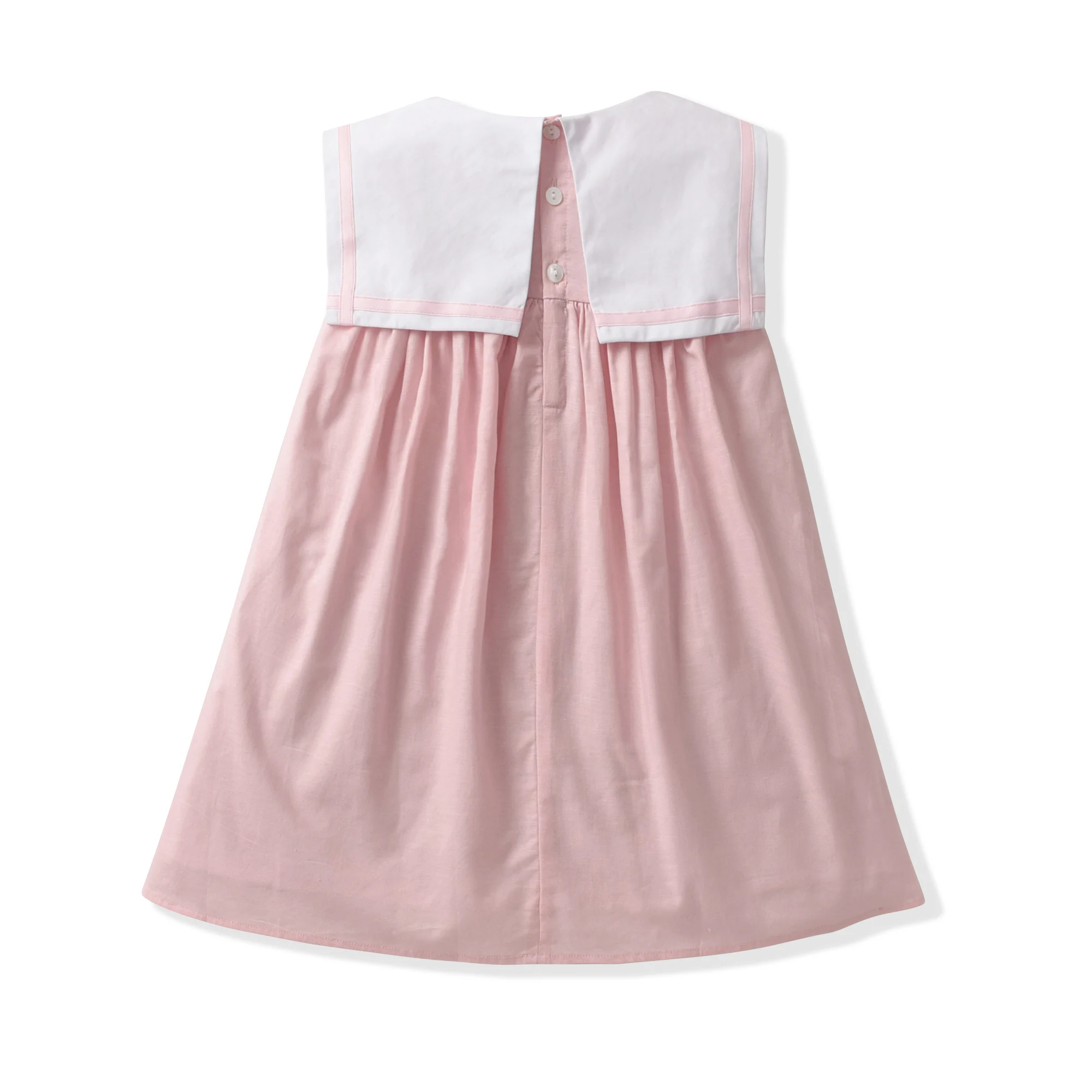 Children Boutique Girls Summer Sleeveless Dress Sailor Collar Bow Detail Cotton Holiday Party Dresses for Girls of 7 Years Old