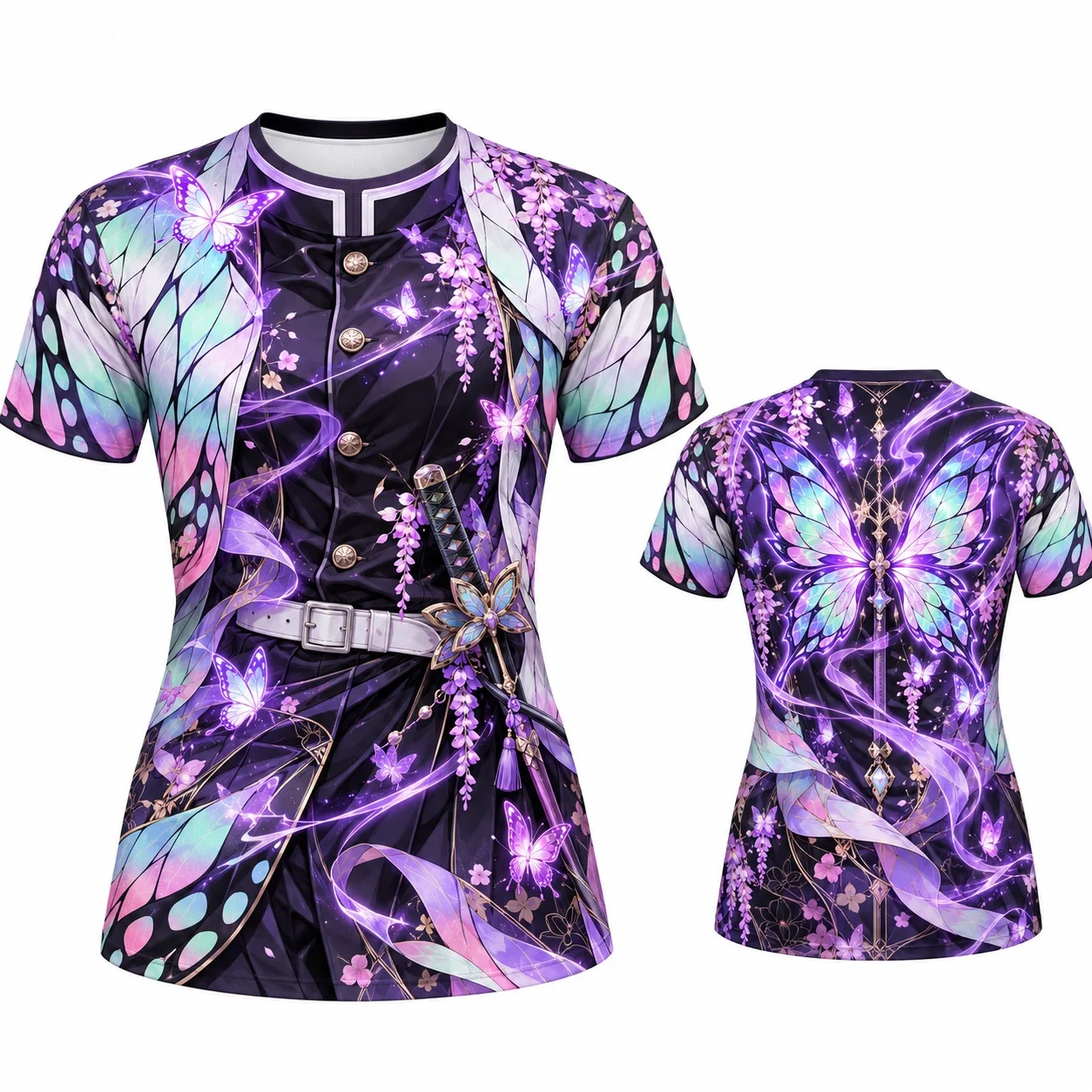 Shinobu Kocho Demon Slayer Grafik-T-Shirt für Damen, Anime-Schmetterlingskostüm-Print, kurzärmeliges, lässiges Oberteil – Detail 7