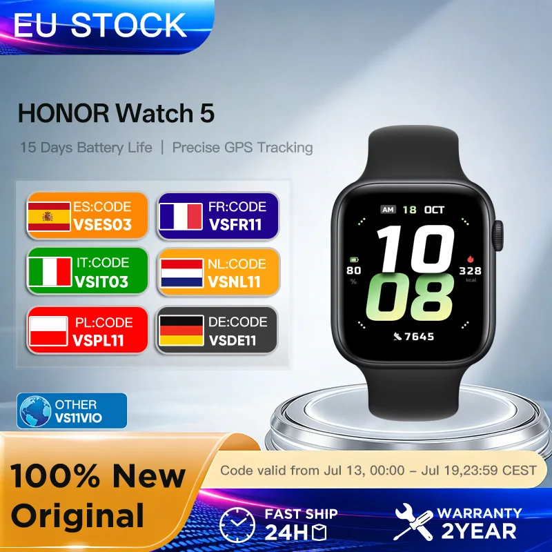 Montre connectée Honor Watch 5, analyse de la santé, suivi GPS précis, 15 jours d'autonomie