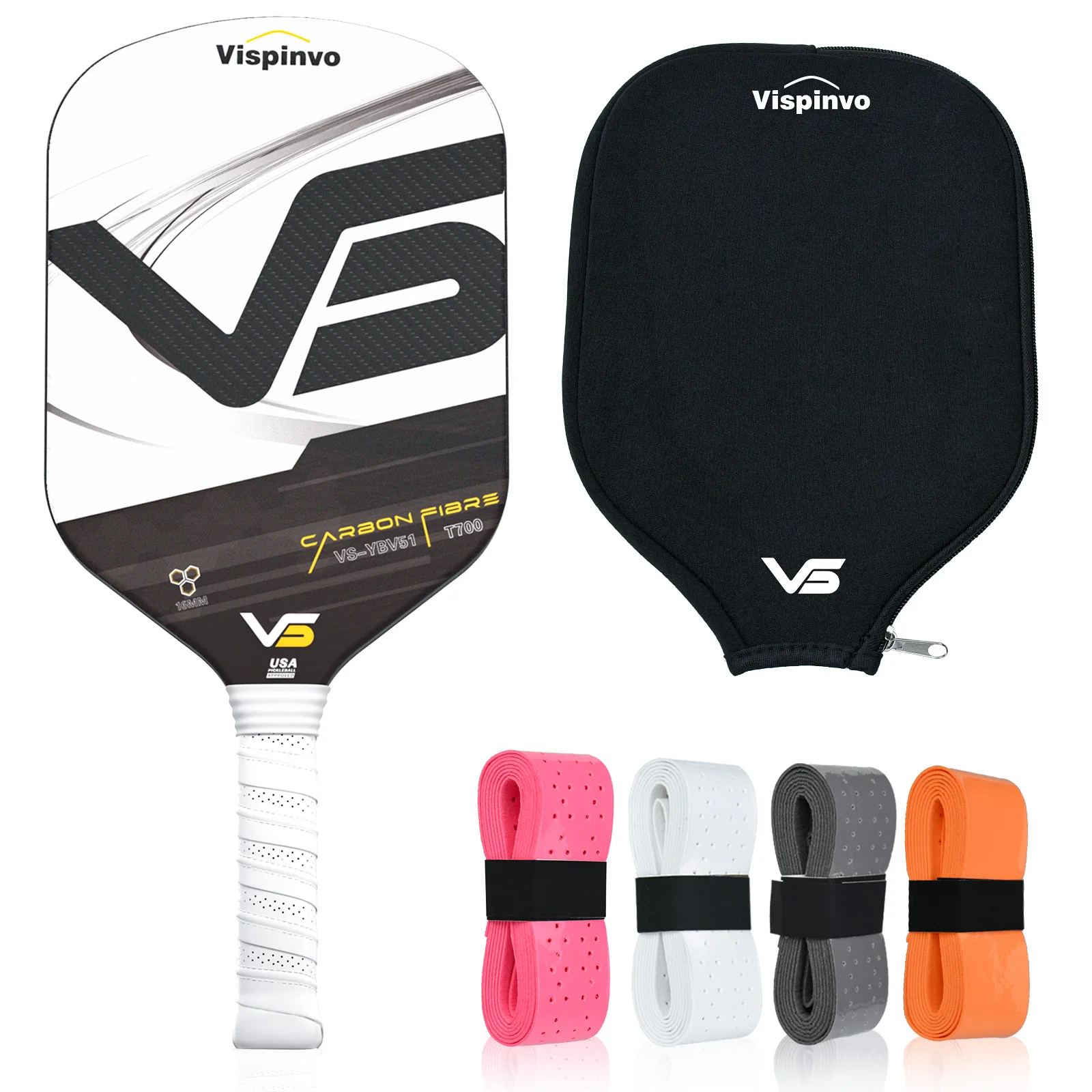 

VISPINVO 3Kborderless T700 carbon fiber pickleball paddle with a matte surface, heat-pressed, USAPA certified