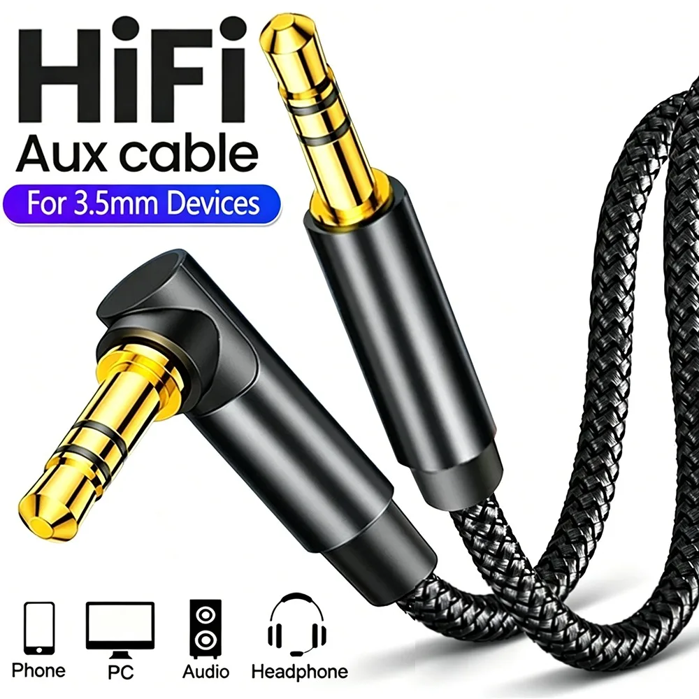 3.5mm Jack Audio Cable 90 Degree Elbow Male To Male Speaker Aux Wire for Samsung Xiaomi MP4 MP3 Video Car Headphone Adapter Cord