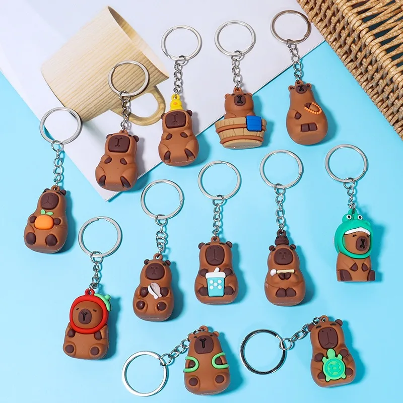 1-20pcs Capybara Keychains Pendant PVC Soft Rubber Capybara Keychain Backpack Key Mobile Phone Pendant Keyrings DIY Accessories