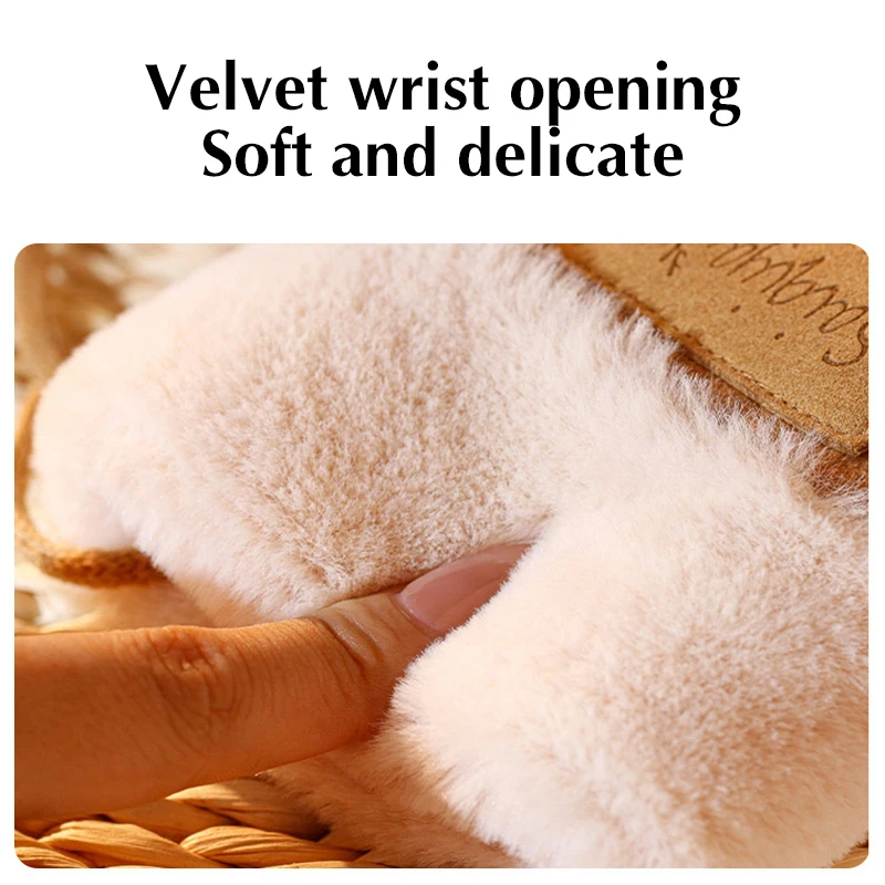 Winter Women Keep Warm Thickened Fleece Suede Halter Gloves Cute Lovely Sweety Cold Protection Mittens