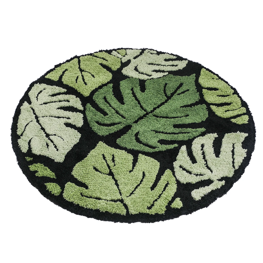 Round Green Monstera Tufted Rug Area Rug Tropical Leaf Plush Rug for Living Room Bathroom Home Fluffy Boho Plant Bath Mat